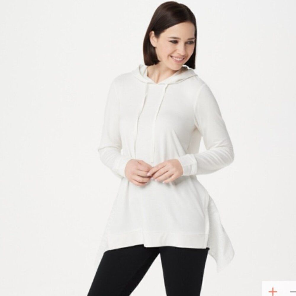 New LOGO Lounge Pullover Hoodie with Side Godets in Marshmallow | Size S